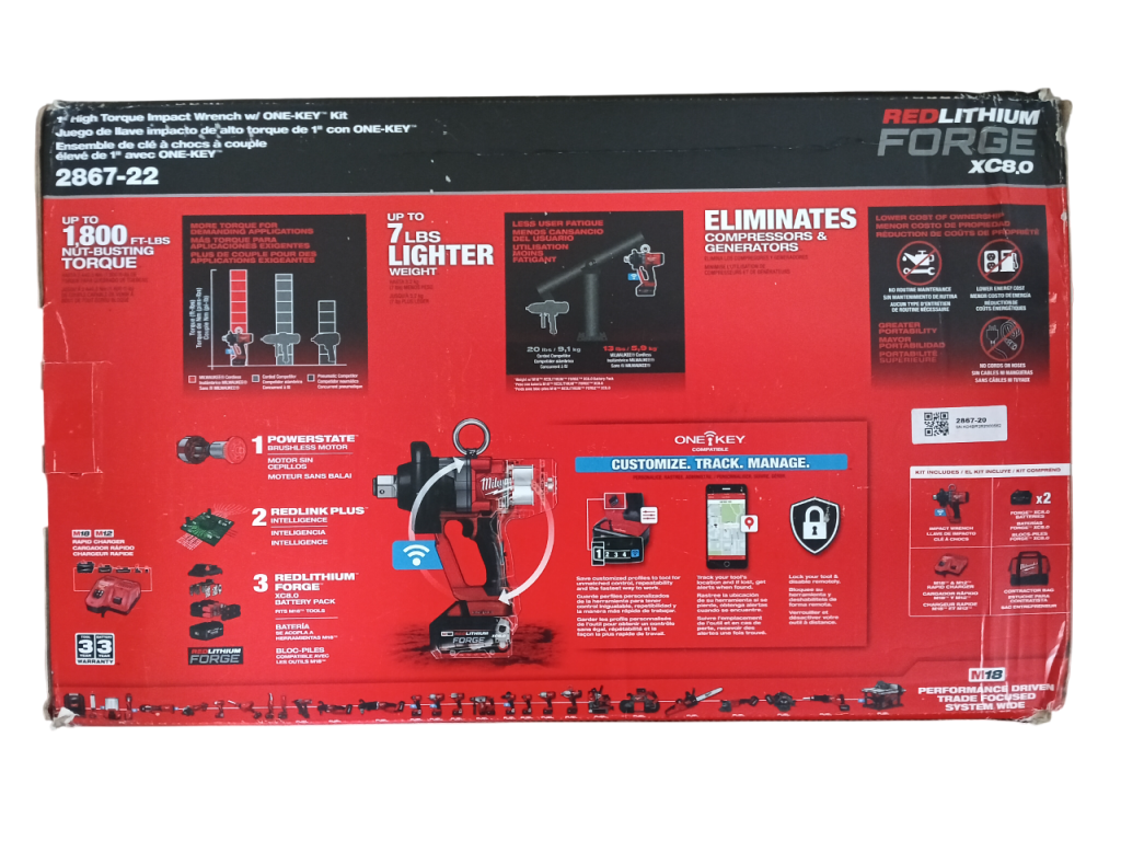 M18 FUEL ONE-KEY 1" High-Torque Impact Wrench Kit with (2) 8.0 Ah Batteries - 2867-22