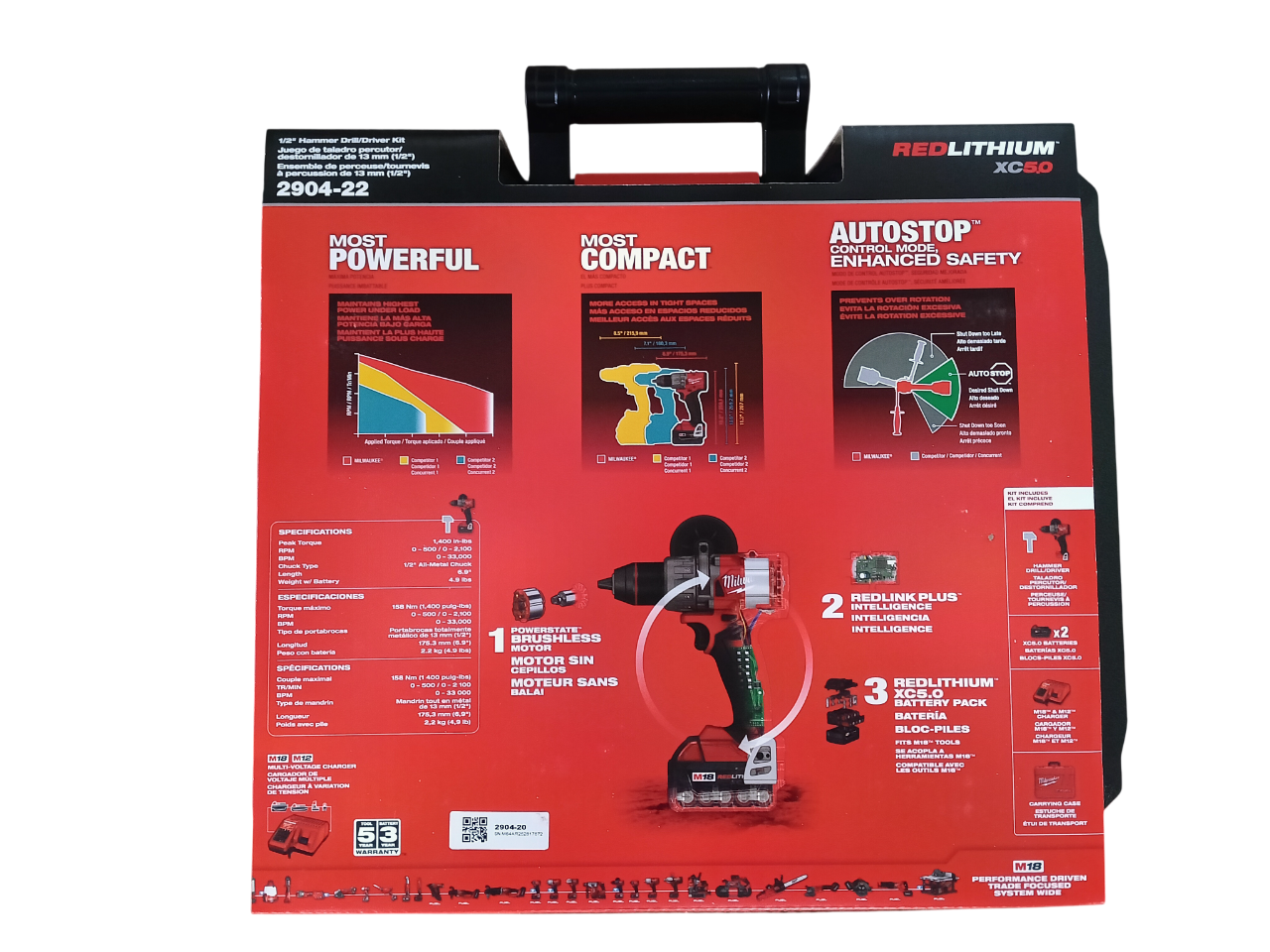 Milwaukee M18 FUEL 2904-22 - 18V 1/2 in. Hammer Drill Driver Kit with Two 5.0 Ah Batteries and Hard Case