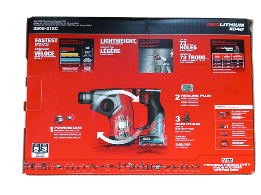Milwaukee M12 FUEL 5/8" SDS Plus Rotary Hammer Kit - 2508-21XC with 4.0Ah Battery