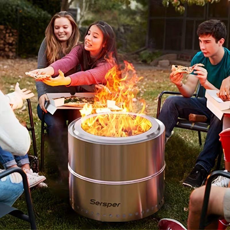 19" Portable 2-in-1 Fire Pit with Adjustable Grill — Wood & Charcoal