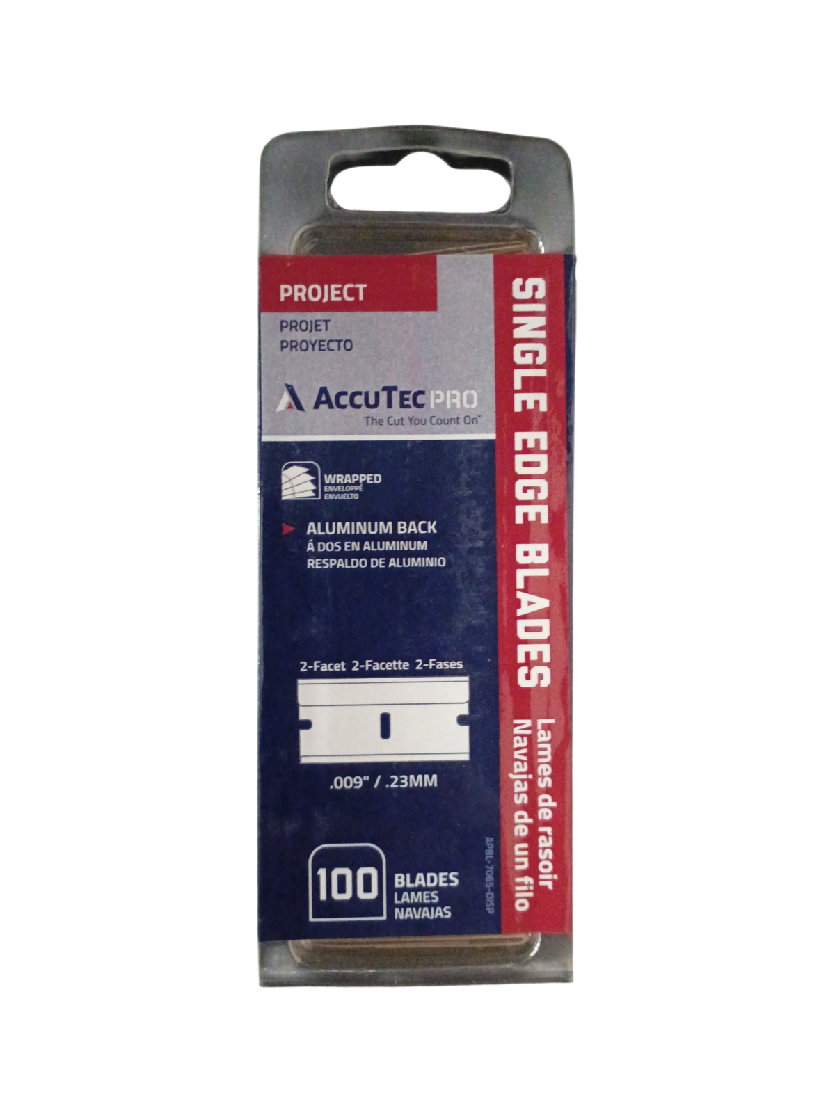 AccuTec PRO 0.009" Aluminum Back Single Edge Razor Blades 100-Pack - APBL-7065-DISP