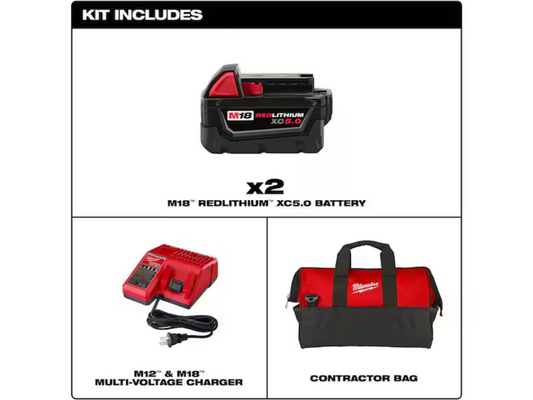 Milwaukee — M18 REDLITHIUM XC5.0 Starter Kit (2 × 5.0Ah Batteries, Charger & Bag) (48-59-1852P)