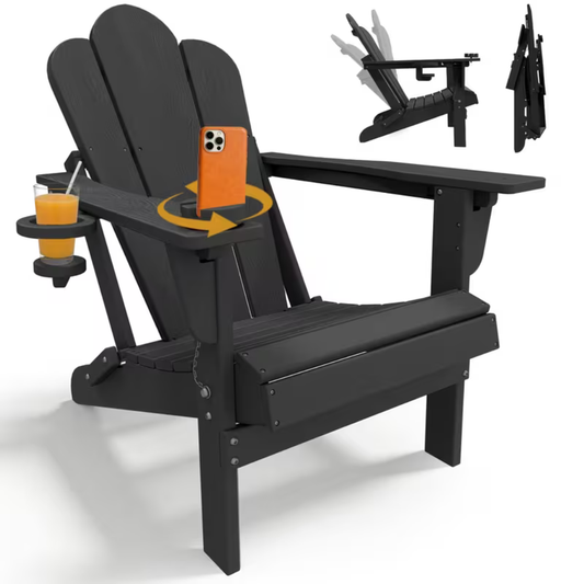 All-Weather Folding HDPE Adirondack Chair with Built-In Cup & Phone Holder