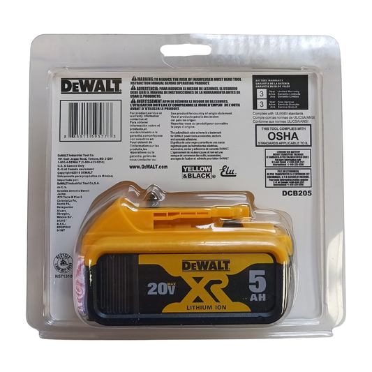 DEWALT 20V MAX 5.0Ah Lithium-Ion Battery - Premium XR High-Capacity Pack (DCB205)