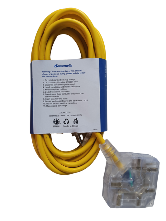 Dewenwils 25 ft. Heavy-Duty Extension Cord : 6-Outlet Power Strip Head (Yellow)