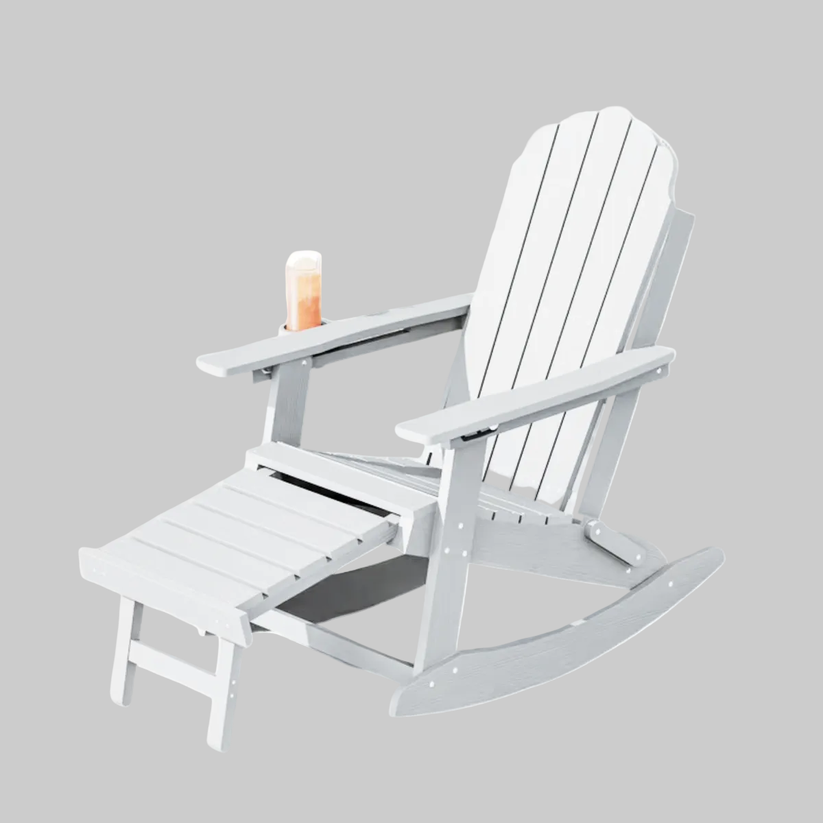 Premium Weatherproof Adirondack Rocking Chair with Retractable Ottoman – Classic White (Fully Assembled)