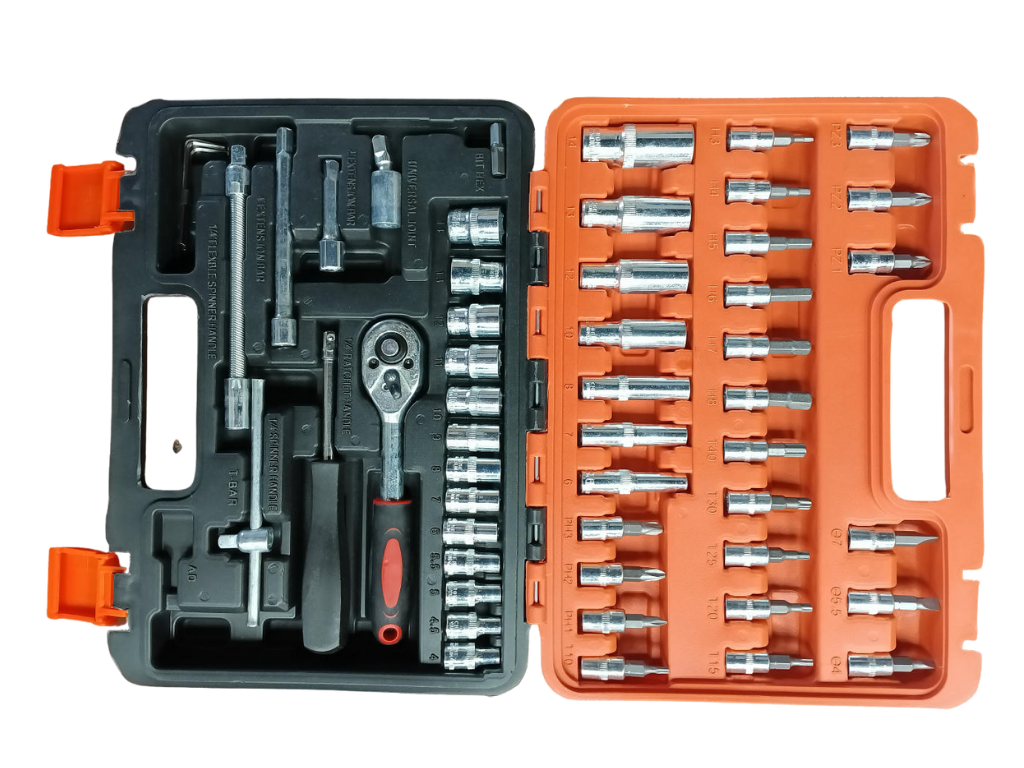 Generic — 1/4" Drive Metric Socket & Bit Set (53-Piece) — Red/Black