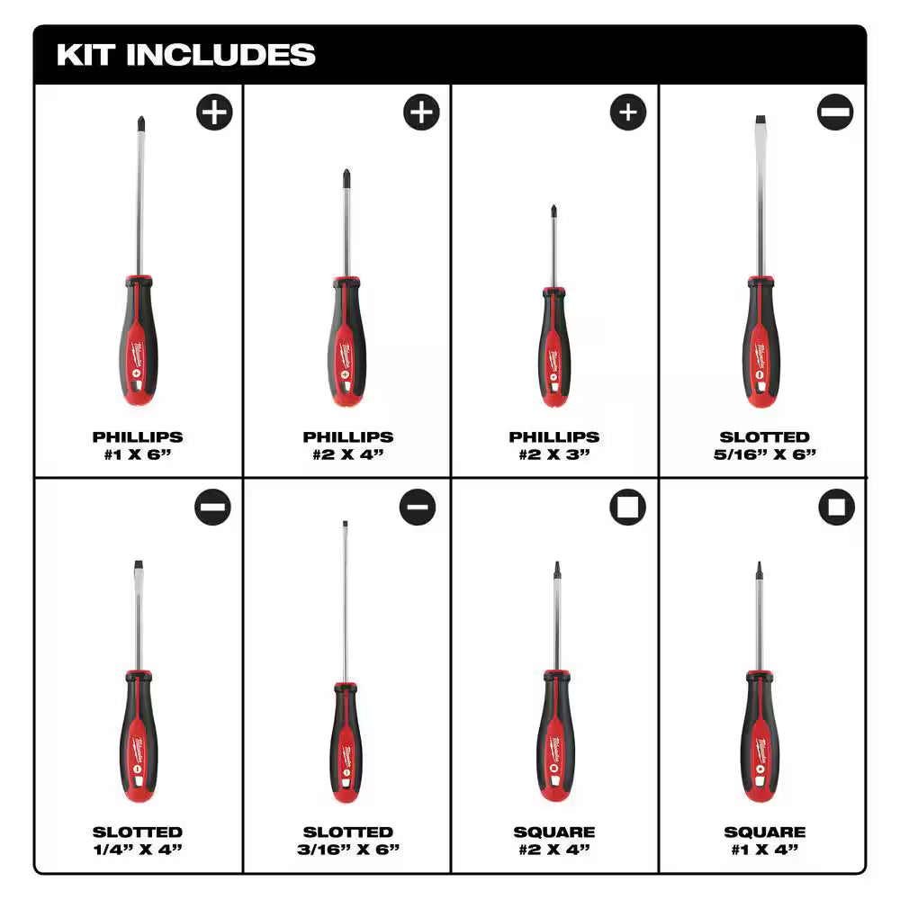 Milwaukee — Phillips / Flat / Square-Hex Drive Screwdriver Set (8-Piece)