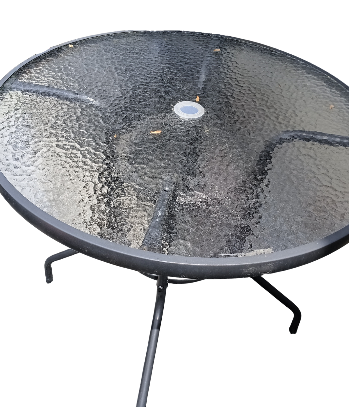 Heavy-Duty Metal and Round Glass-Top Patio Table (Black)