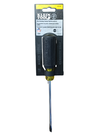 Klein 1/4" Cabinet Tip Wire-Bending Flat Head Screwdriver — 6" Round Shank 605-6B