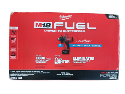 M18 FUEL ONE-KEY 1" High-Torque Impact Wrench Kit with (2) 8.0 Ah Batteries - 2867-22