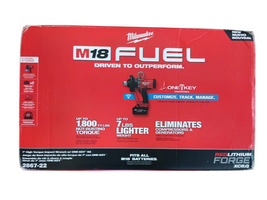 M18 FUEL ONE-KEY 1" High-Torque Impact Wrench Kit with (2) 8.0 Ah Batteries - 2867-22