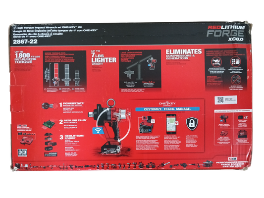 M18 FUEL ONE-KEY 1" High-Torque Impact Wrench Kit with (2) 8.0 Ah Batteries - 2867-22