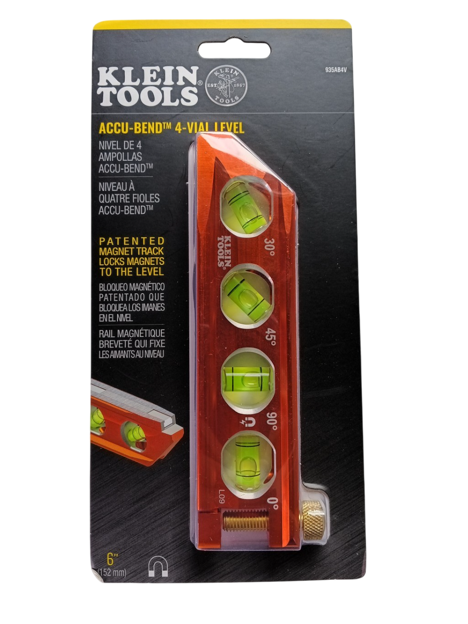 Klein Tools 935AB4V - 6.25 in 4-Vial Torpedo Conduit Level (High Visibility)