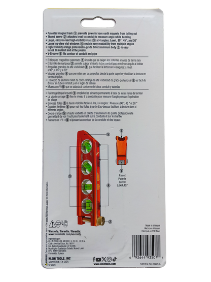Klein Tools 935AB4V - 6.25 in 4-Vial Torpedo Conduit Level (High Visibility)