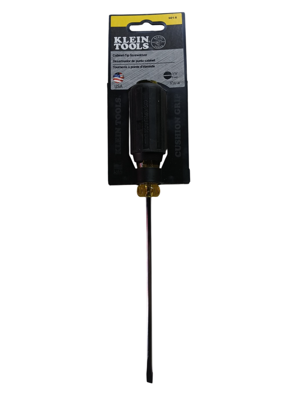 Klein Tools 601-6 — 3/16" Cabinet Tip Flat-Head Screwdriver with 6" Round Shank (Cushion-Grip)