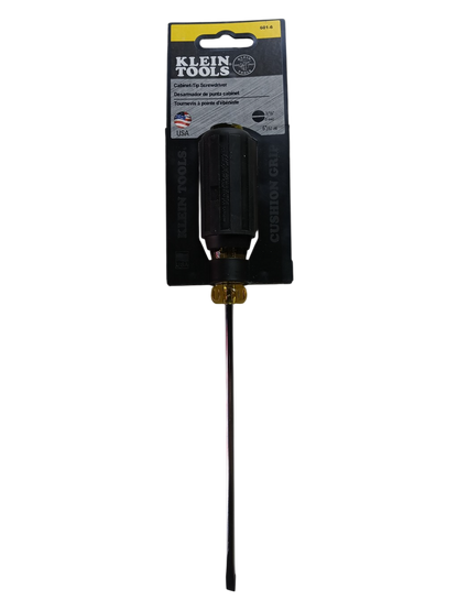 Klein Tools 601-6 — 3/16" Cabinet Tip Flat-Head Screwdriver with 6" Round Shank (Cushion-Grip)