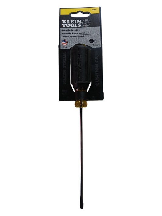 Klein Tools 601-6 — 3/16" Cabinet Tip Flat-Head Screwdriver with 6" Round Shank (Cushion-Grip)