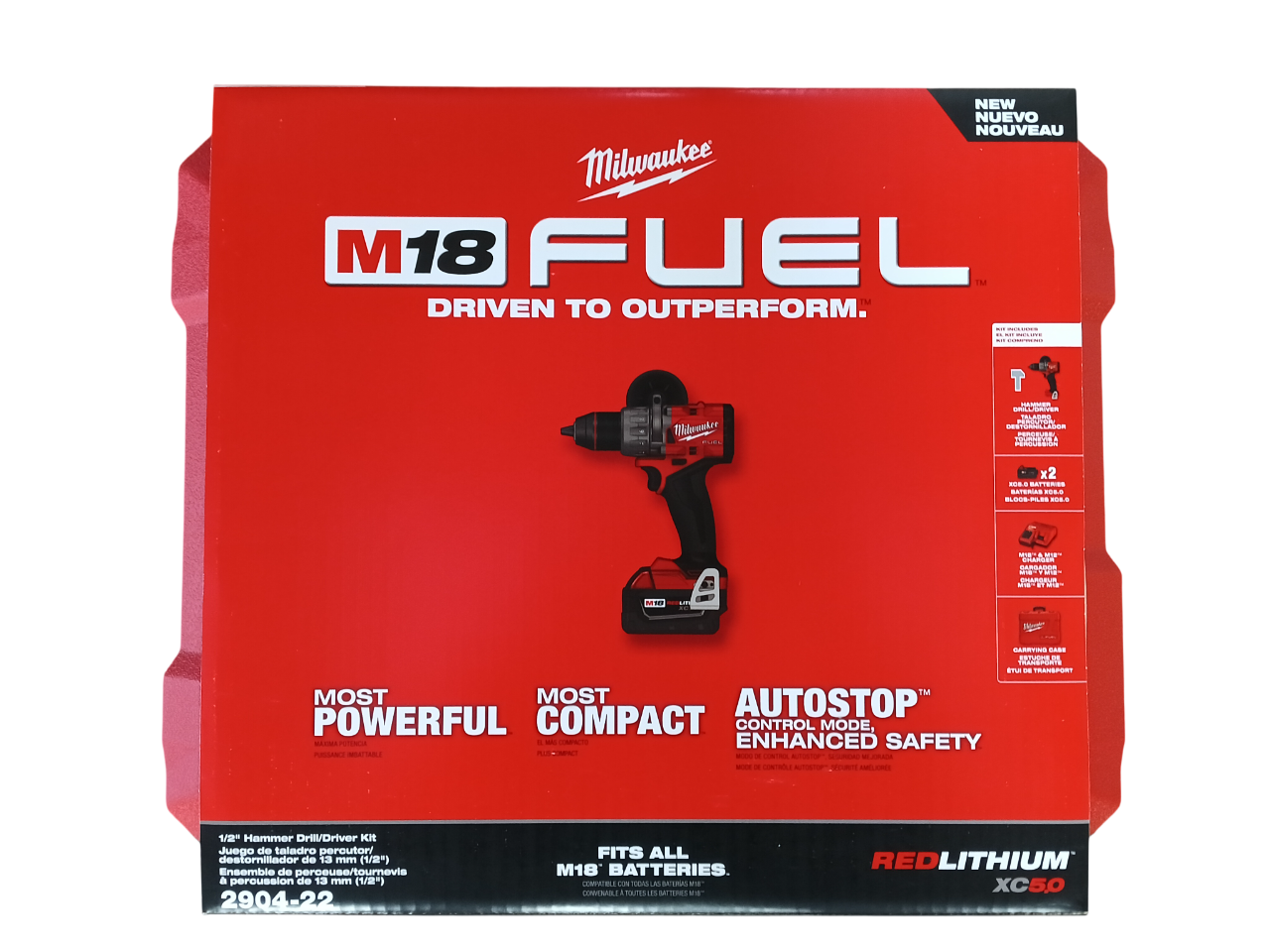 Milwaukee M18 FUEL 2904-22 - 18V 1/2 in. Hammer Drill Driver Kit with Two 5.0 Ah Batteries and Hard Case