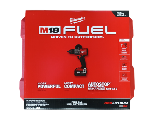 Milwaukee M18 FUEL 2904-22 - 18V 1/2 in. Hammer Drill Driver Kit with Two 5.0 Ah Batteries and Hard Case