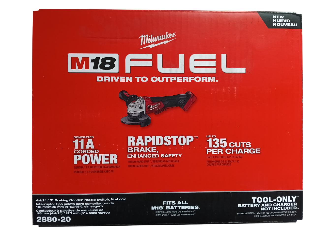 Milwaukee M18 FUEL 2880-20 - 18V 4-1/2 in. / 5 in. Grinder with Paddle Switch (Tool-Only)