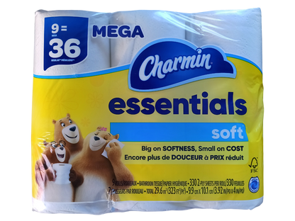 Charmin Essentials Soft 9 Mega Rolls (36 Regular Rolls), 2-Ply - 15136374878