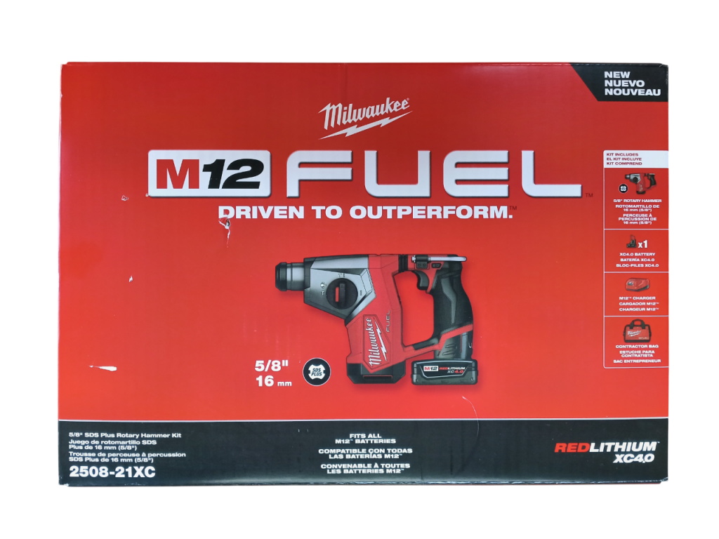 Milwaukee M12 FUEL 5/8" SDS Plus Rotary Hammer Kit - 2508-21XC with 4.0Ah Battery