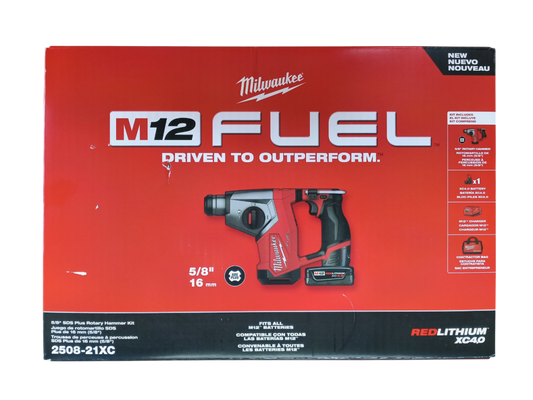 Milwaukee M12 FUEL 5/8" SDS Plus Rotary Hammer Kit - 2508-21XC with 4.0Ah Battery