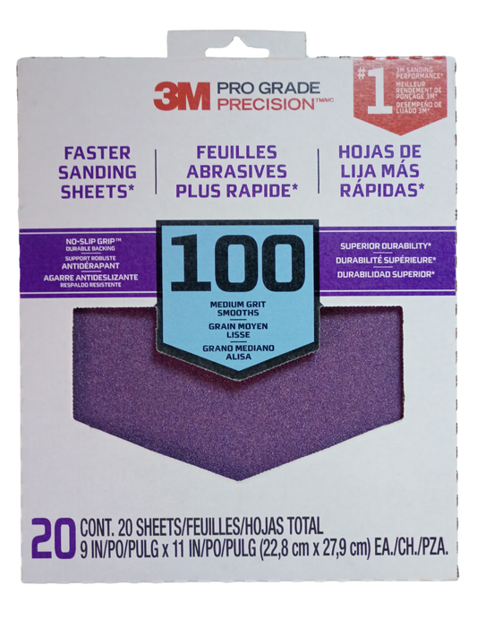 3M Pro Grade Precision No-Slip Grip 9" x 11" Sanding Sheets (60 - 180 Grit Packs)