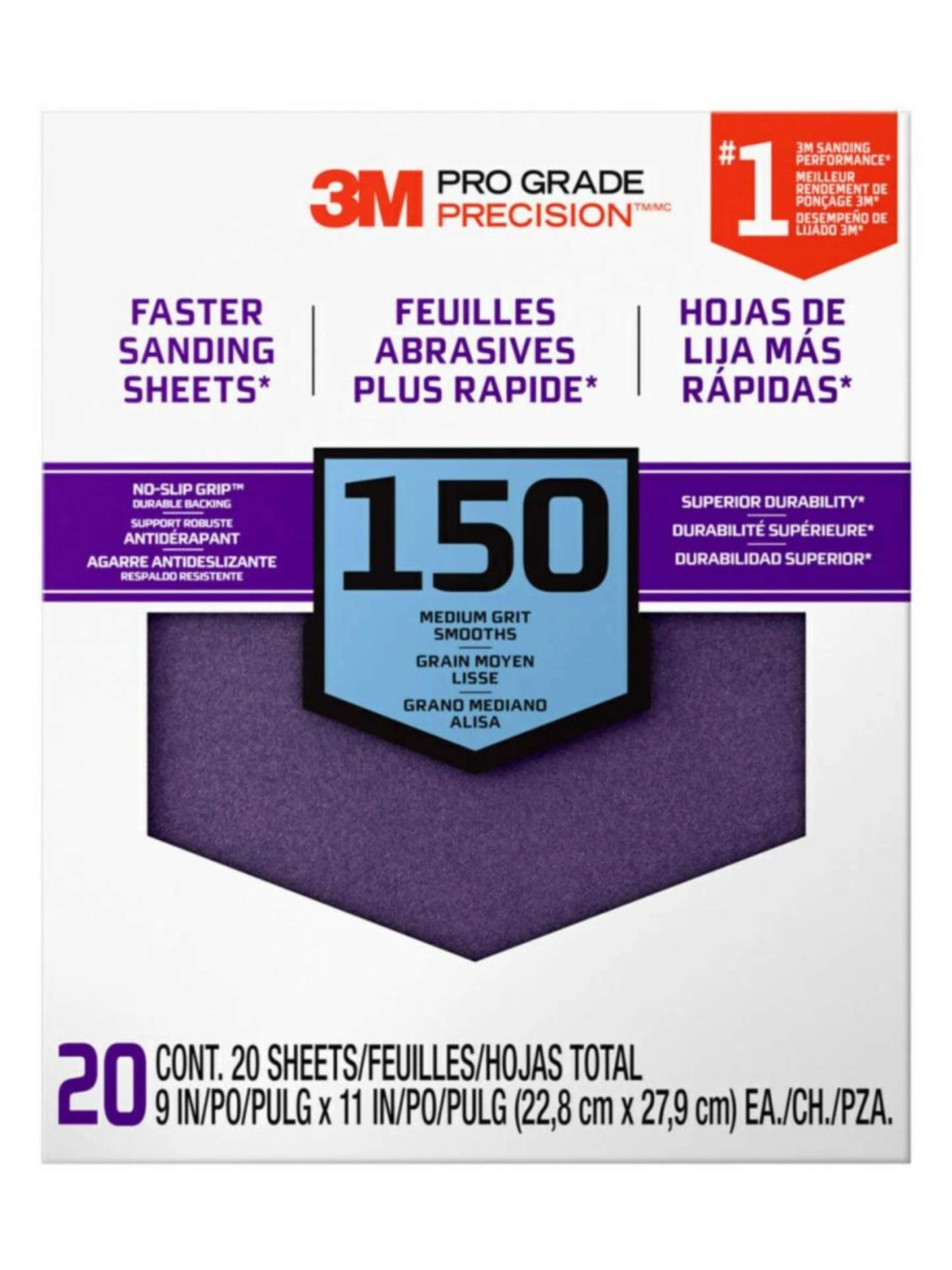 3M Pro Grade Precision No-Slip Grip 9" x 11" Sanding Sheets (60 - 180 Grit Packs)