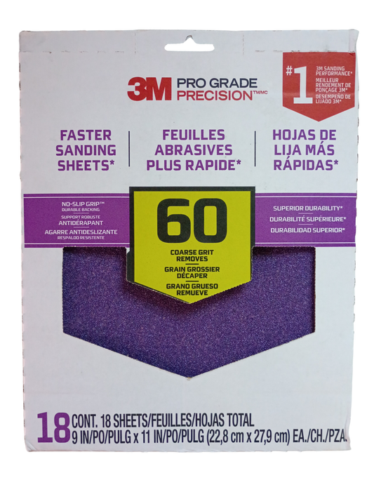 3M Pro Grade Precision No-Slip Grip 9" x 11" Sanding Sheets (60 - 180 Grit Packs)