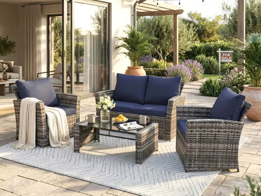 4-Piece All-Weather Wicker Conversation Set - Heavy-Duty Outdoor Lounge System