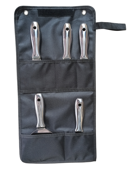 5-Piece Stainless Steel Unibody Joint Knife Set - Mirror Polished with Canvas Roll-Up Bag
