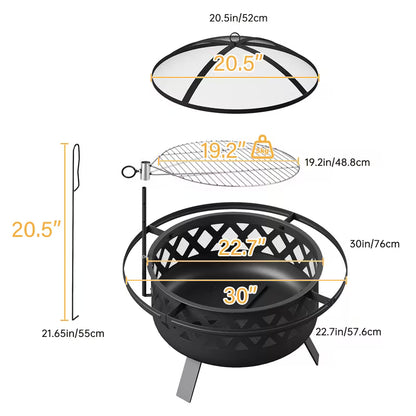 30 in. Wood-Burning Fire Pit with Swing-Away Cooking Grate and Spark Screen