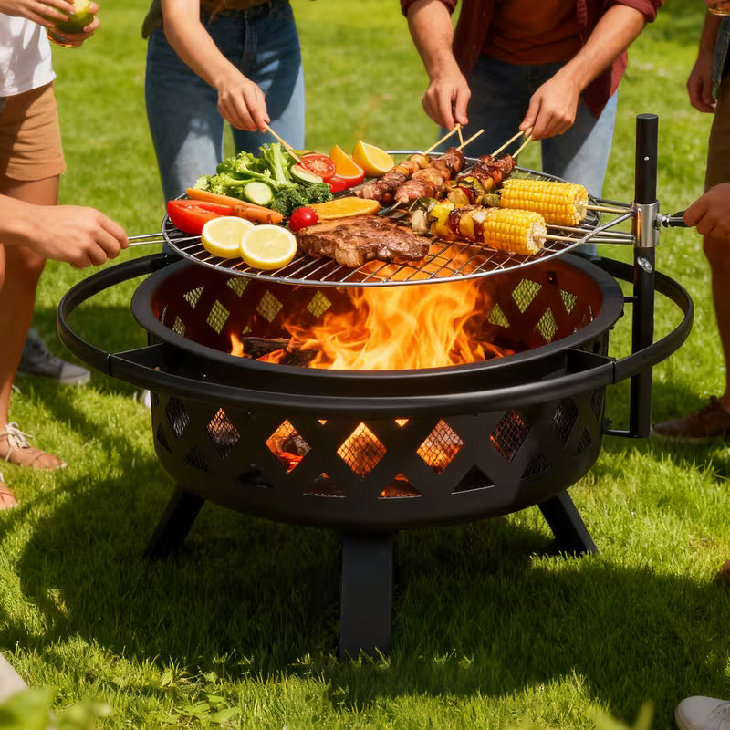 30 in. Wood-Burning Fire Pit with Swing-Away Cooking Grate and Spark Screen