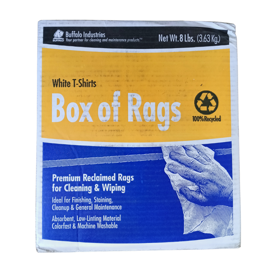Buffalo Industries 8 lb. White Tee-Shirt Rags - Premium Cotton, High-Absorbency