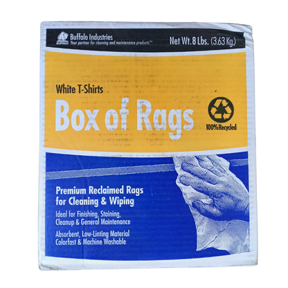 Buffalo Industries 8 lb. White Tee-Shirt Rags - Premium Cotton, High-Absorbency