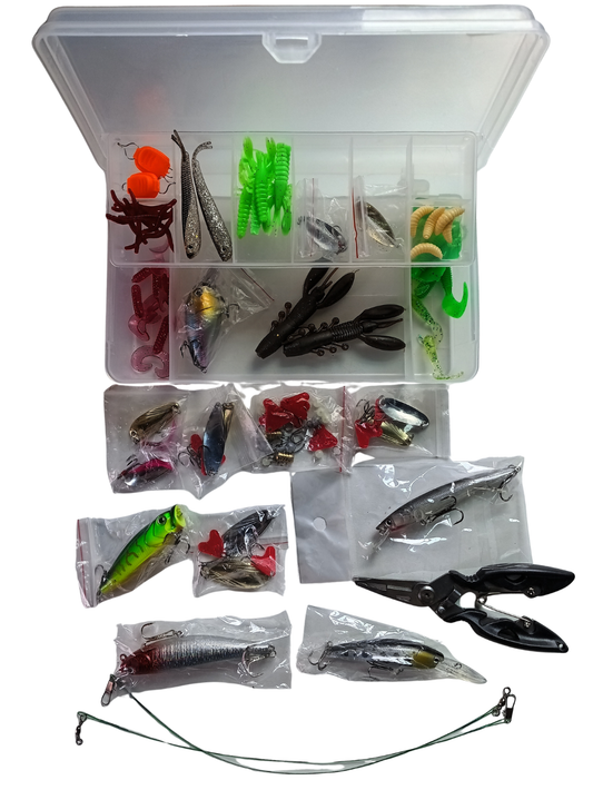 Fishing Lure Kit with Braid Scissors - Hard Baits, Real-Action Soft Plastics, Spoons