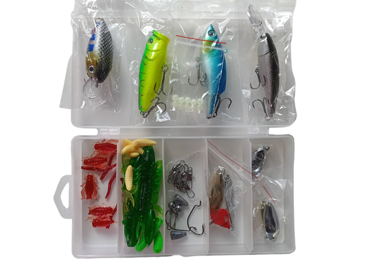 Compact Fishing Lure & Tackle Kit - Hard Baits, Soft Plastics & Terminal Tackle