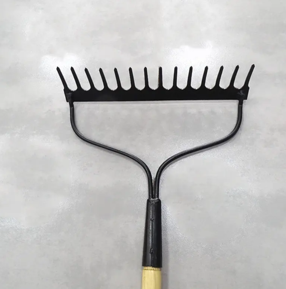 Premium 14-Tooth Carbon Steel Garden Bow Rake with Solid Wood Handle