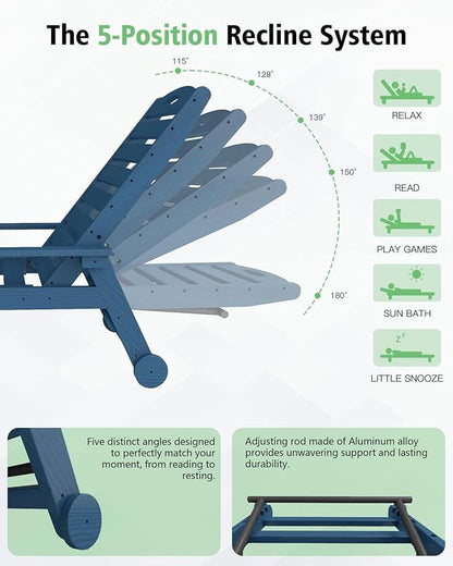 Premium All-Weather HDPE Outdoor Chaise Lounge Chair with Wheels