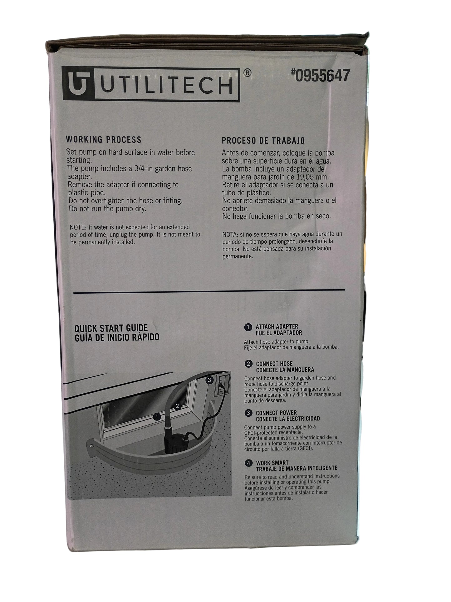 A Utilitech product box with a white background, showing printed instructions and a small product diagram on the side panel.