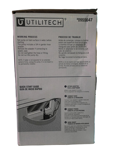 A Utilitech product box with a white background, showing printed instructions and a small product diagram on the side panel.
