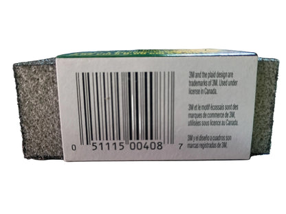 A 3M sanding sponge on its side in the retail box, showing a barcode and product information text, with a white background.