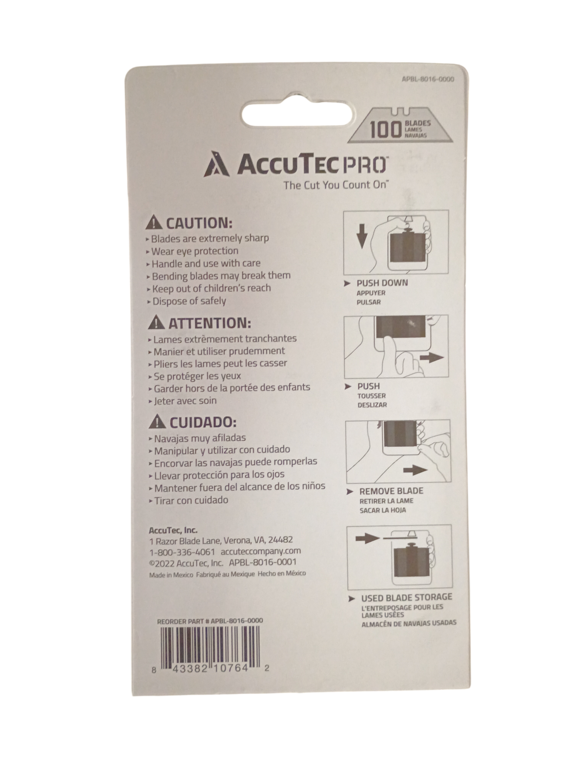 AccuTec PRO Heavy Duty Utility Blades 100-Pack Dispenser - APBL-8016-0000