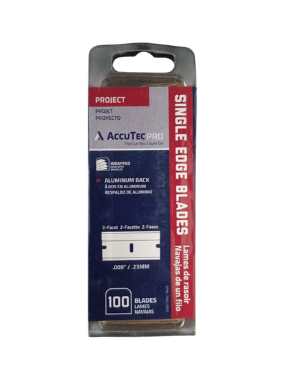 AccuTec PRO 0.009" Aluminum Back Single Edge Razor Blades 100-Pack - APBL-7065-DISP