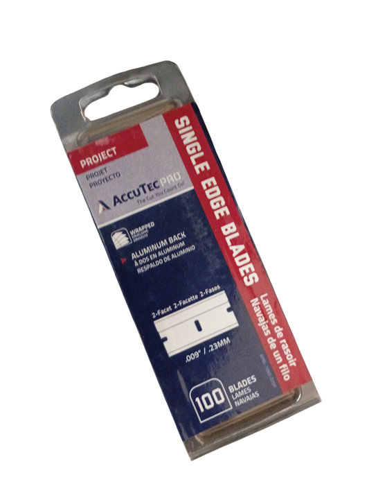 AccuTec PRO 0.009" Aluminum Back Single Edge Razor Blades 100-Pack - APBL-7065-DISP