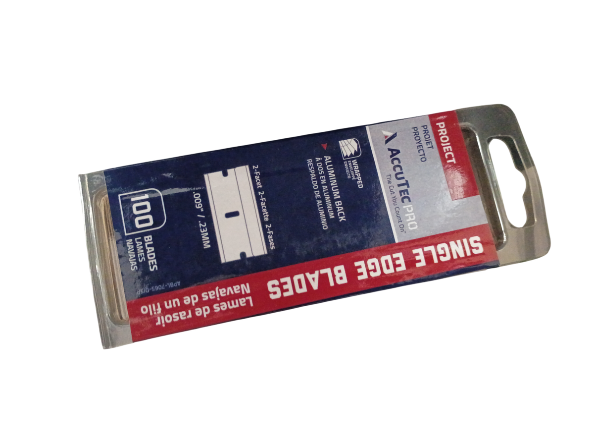 AccuTec PRO 0.009" Aluminum Back Single Edge Razor Blades 100-Pack - APBL-7065-DISP