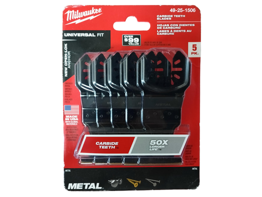 Milwaukee — 1-3/8" Carbide Universal Fit Extreme Metal Cutting Multi-Tool Oscillating Blade (5-Pack)
