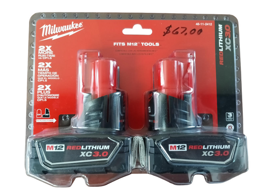 Milwaukee — M12 XC 3.0Ah Extended Capacity Battery Pack (2-Pack, 48-11-2412)